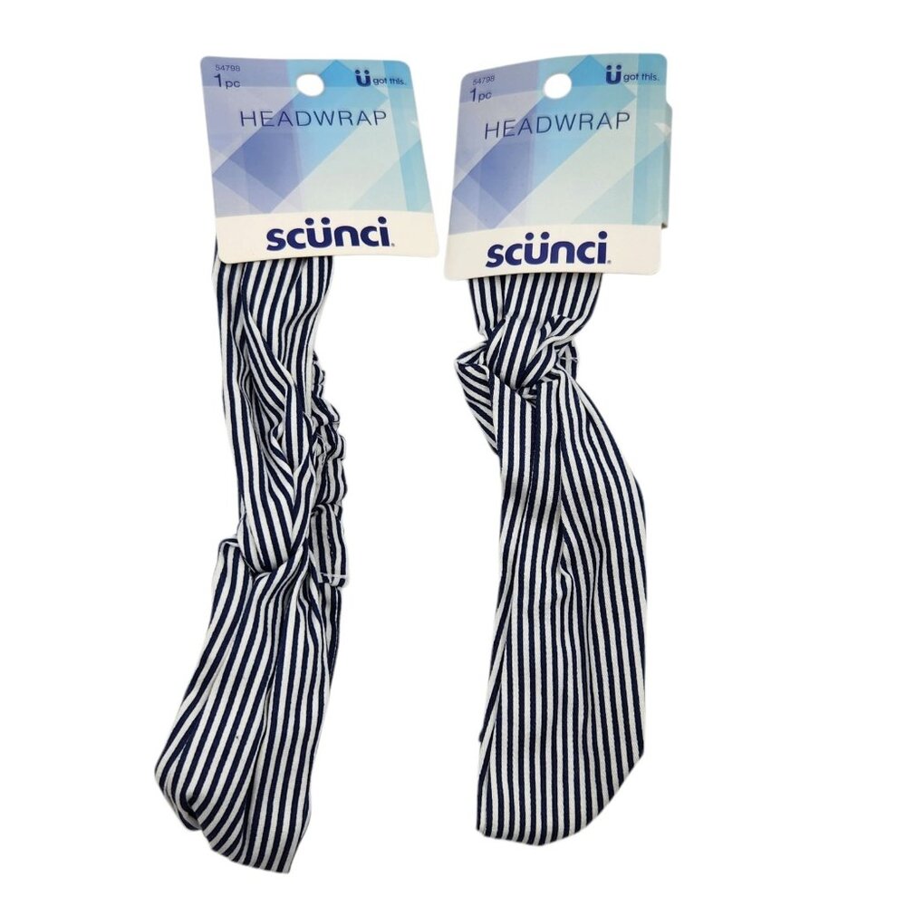 2X Scunci Hair Headwrap White and Navy Blue Stripes 54798 Stretch‎ 1 Pc Each